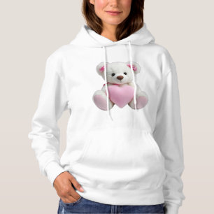 Sudadera Oso Polar Abrazando Rosa de corazón rosado