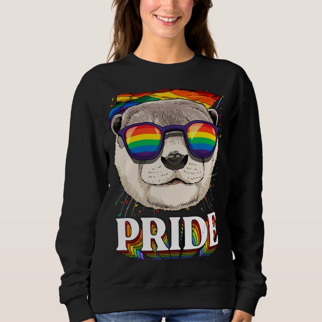 Sudadera Otter Gay Pride Lgbt Bandera Arcoiris Gafas De Sol (Anverso)
