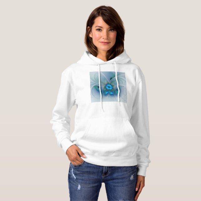 Sudadera Ovaciones de pie, fractal azul turquesa abstracto (Anverso completo)