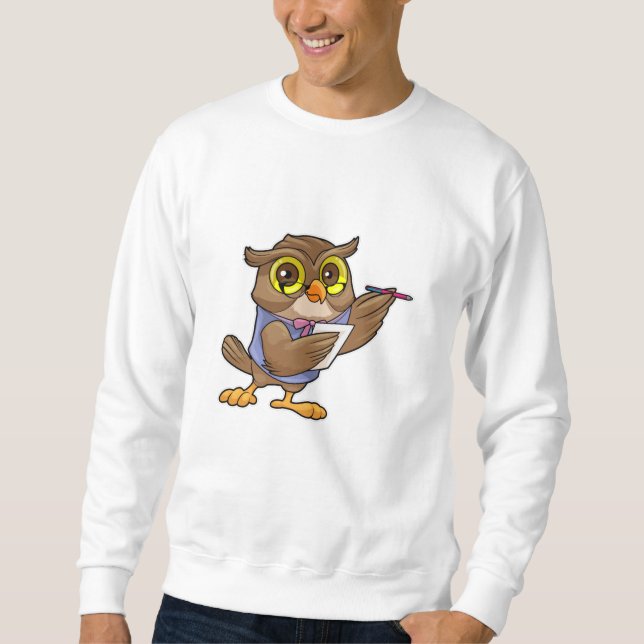 Sudadera Owl como secretario con lápiz y nota (Anverso)