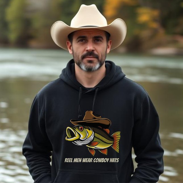 Sudadera Padres con peces divertidos que usan un Gorra de v (Bass Fish with a Cowboy Hat Funny Hoodie for men, Fisherman, Country Cowboys)