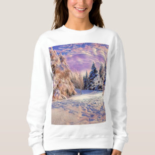 Sudadera Paisaje invernal con árboles nevados acuarela