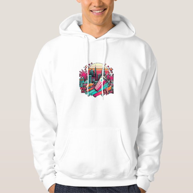 Sudadera Paisaje Retro Neon Cityscape con Vibes de Comida R (Anverso)