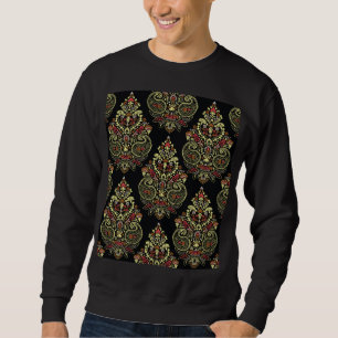 Sudadera Paisley indio, fondo geométrico negro