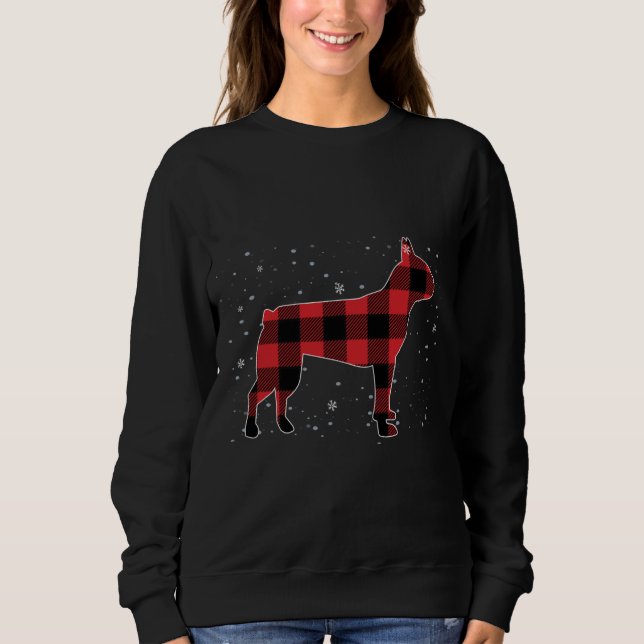 Sudadera Pajamas de Red Plaid Buffalo Boston Terrier Navida (Anverso)