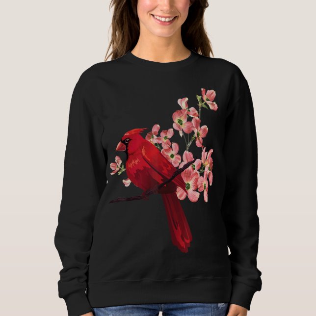 Sudadera Pájaro Cardinal Rojo Y Flor Rosa (Anverso)