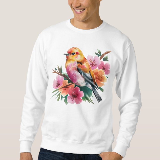 Sudadera Pájaro de Flor Rosa (Anverso)