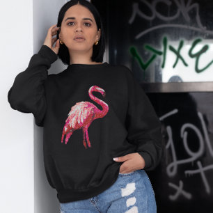 Sudadera Pájaro Flamingo Tropical de Impresión de Lentejuel