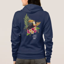 Pájaro tucán entre flores tropicales, vacaciones