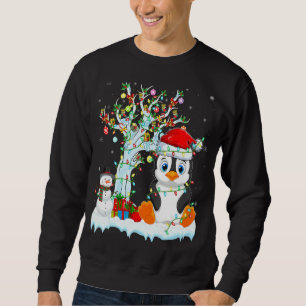 Sudadera Pájaros Pingüino Xmas Árbol iluminando Santa Hat P