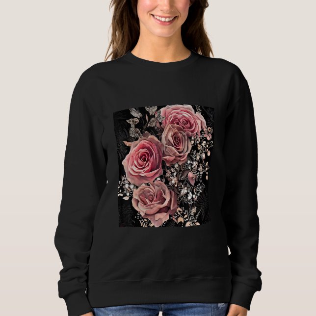 Sudadera Pale Pink Roses with Delicate Vines Rustic Floral (Anverso)
