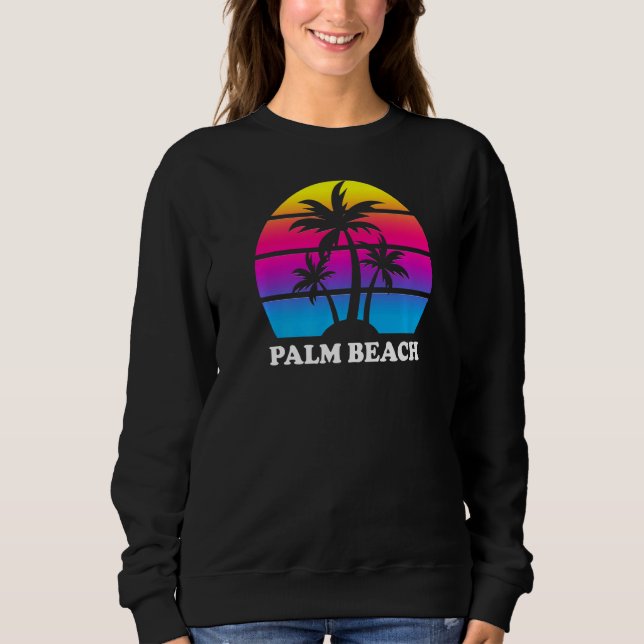 Sudadera Palm Beach Florida Retro Palm Tree Sunset Vacacion (Anverso)