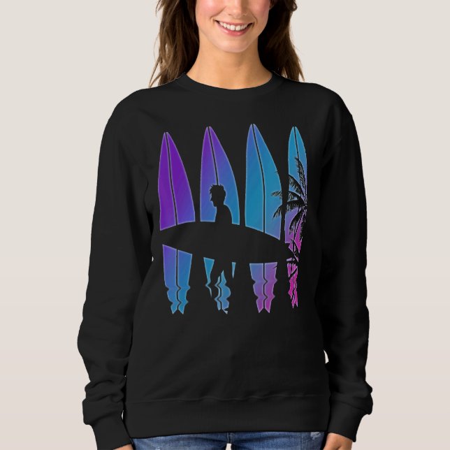 Sudadera Palm Trees Surfer Synthwave Surfboard Vaporwave Su (Anverso)