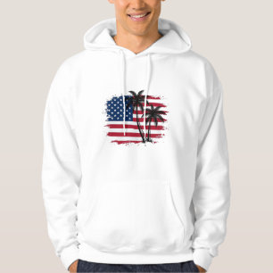 Sudadera Palmera Bandera Americana Arte Vectorial Playa Pat