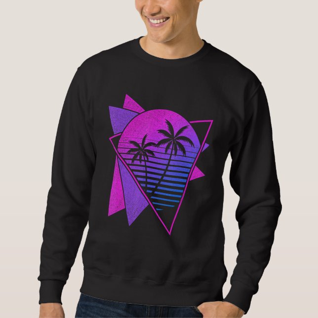 Sudadera Palmeras de atardecer tropical de estilo retro de  (Anverso)
