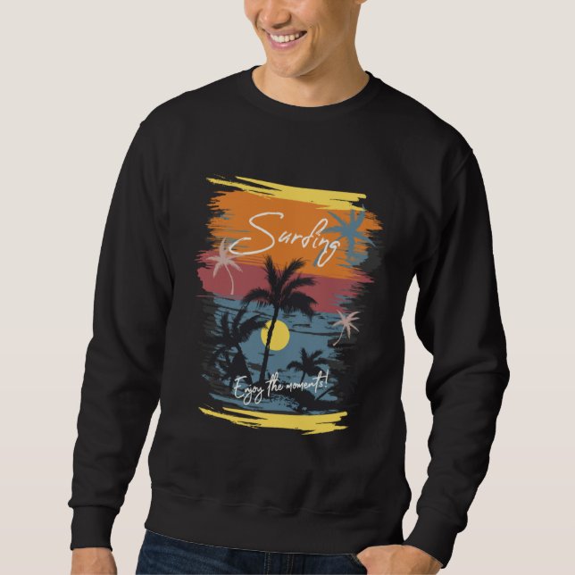 Sudadera Palmeras de playa Mar Atardecer Surfing Disfruta E (Anverso)