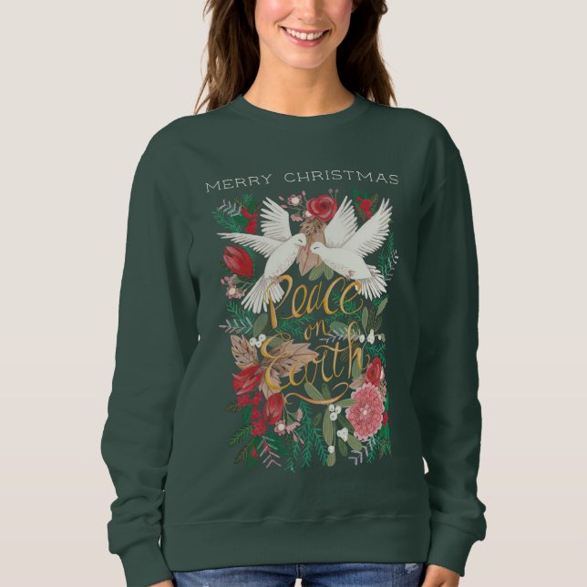 Sudadera Palomas paz en la tierra floral verde (Anverso)
