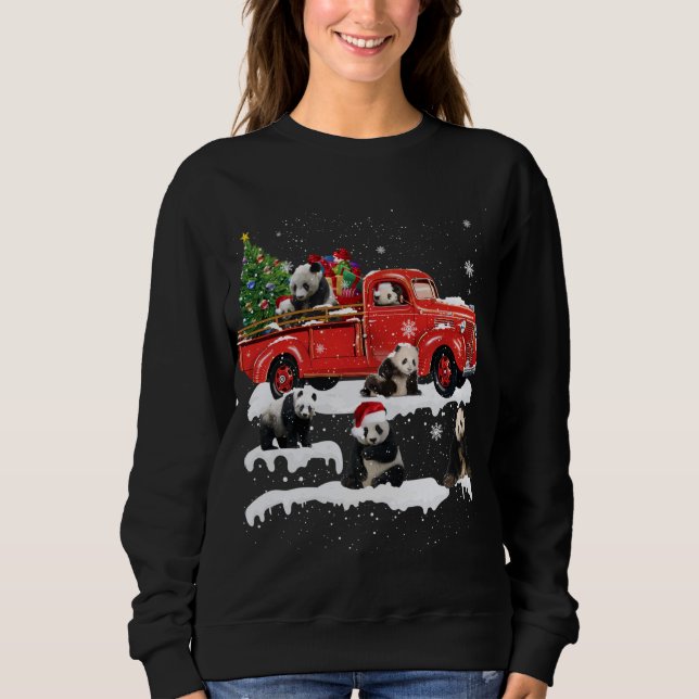 Sudadera Panda Bear Montando Camión Rojo Feliz Navidad X-ma (Anverso)