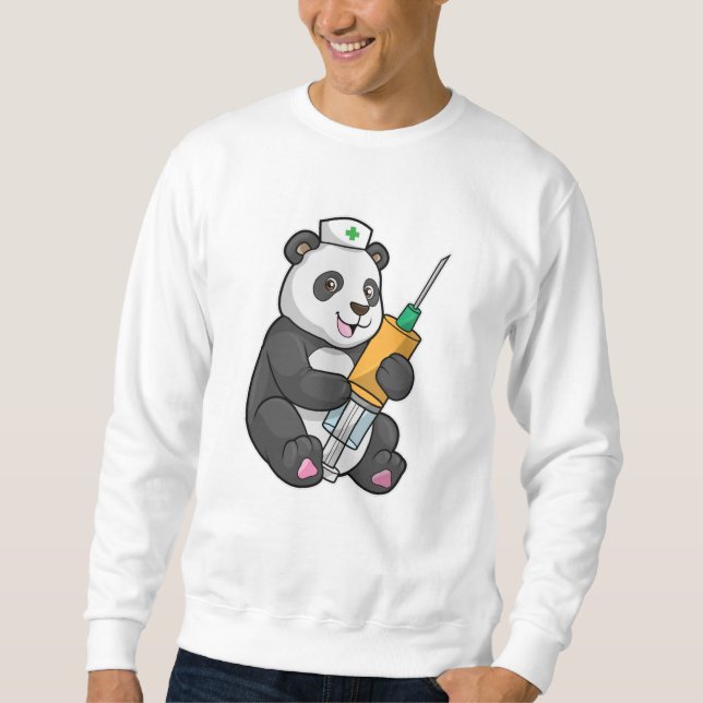 Sudadera Panda como enfermera con jeringas (Anverso)