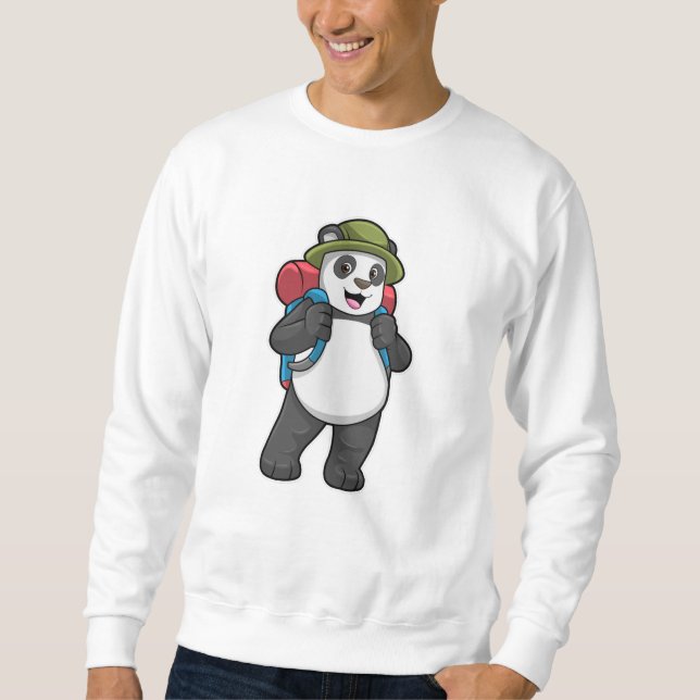 Sudadera Panda como excursionista con mochila (Anverso)