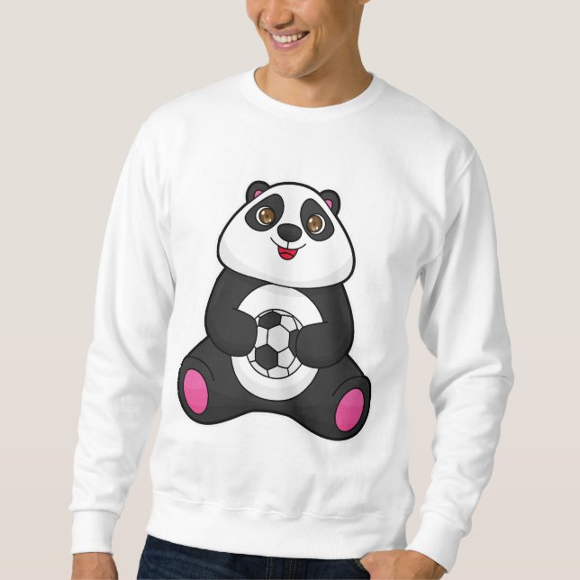 Sudadera Panda como jugador de fútbol con pelota de fútbol (Anverso)