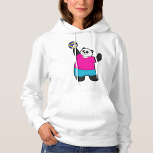 Sudadera Panda como jugador de voleibol con voleibol
