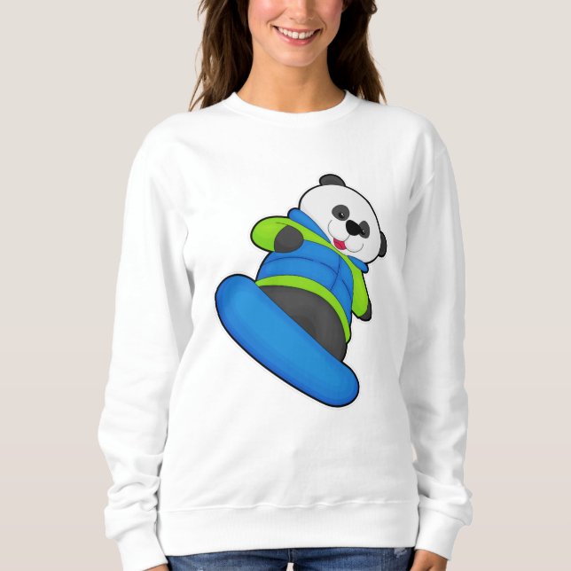 Sudadera Panda como snowboard con snowboard (Anverso)