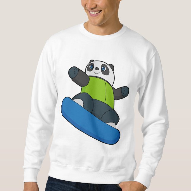 Sudadera Panda como snowboard con snowboard (Anverso)
