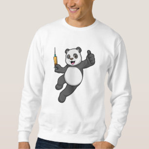 Sudadera Panda en la vacunación con jeringas