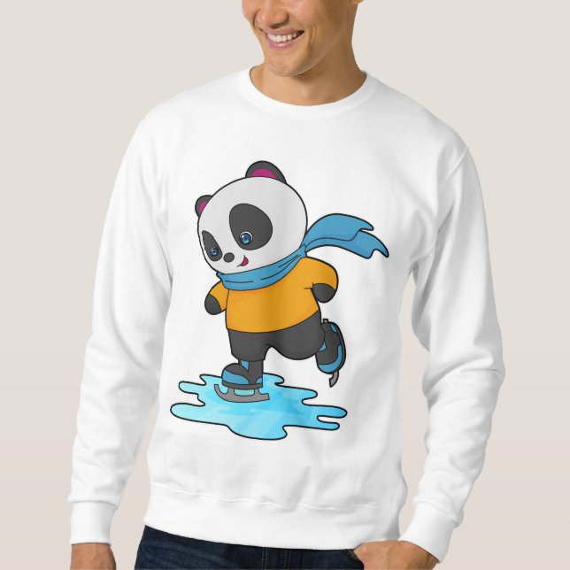 Sudadera Panda en patinaje sobre hielo con patines de hielo (Anverso)