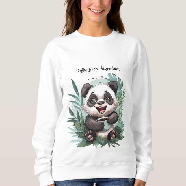 Sudadera Panda feliz con café (Anverso)
