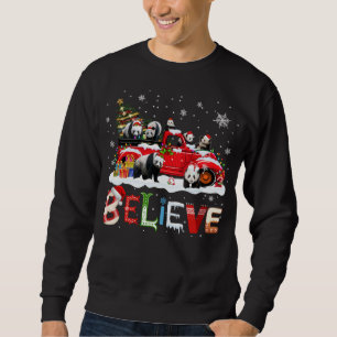 Sudadera Panda Montando Camión Rojo Árbol de Navidad Creer