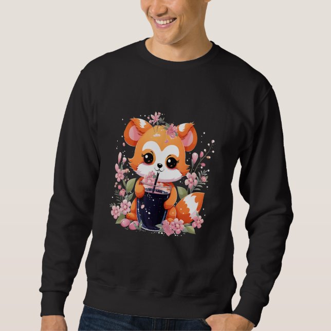 Sudadera Panda Rojo bebe Boba Tea Bubble Cherry Blossom (Anverso)