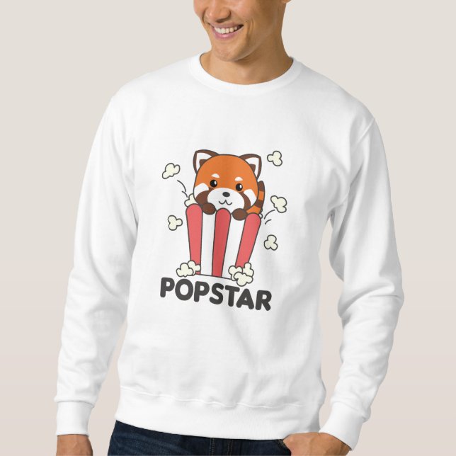 Sudadera Panda Rojo Popcorn Popstar Funny Pun (Anverso)