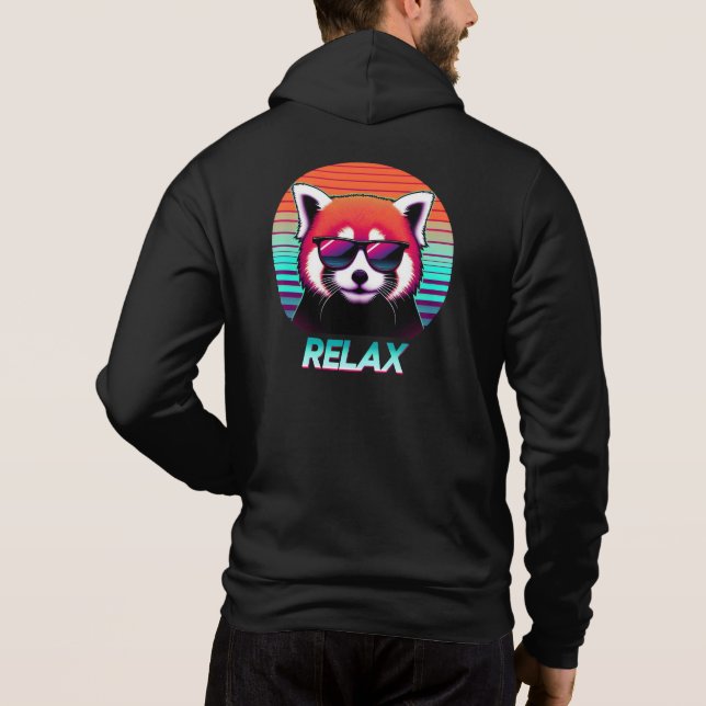Sudadera Panda rojo usando gafas de sol con la palabra Rela (Reverso)