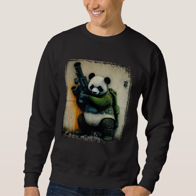 Sudadera Panda Warrior Holding Rocket Launcher Distressed W (Anverso)