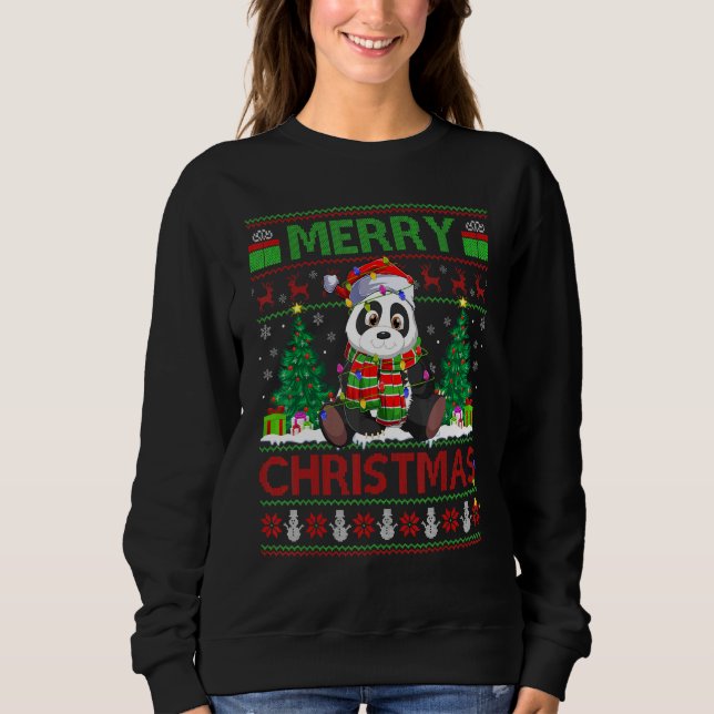 Sudadera Panda   Xmas Tree Lights Ugly Santa Panda Christma (Anverso)