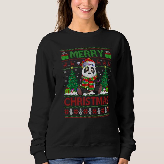 Sudadera Panda  Xmas Tree Lights Ugly Santa Panda Christmas (Anverso)
