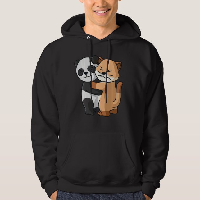 Sudadera Panda Y Cat Cute Abrazo Animales Cuddle (Anverso)