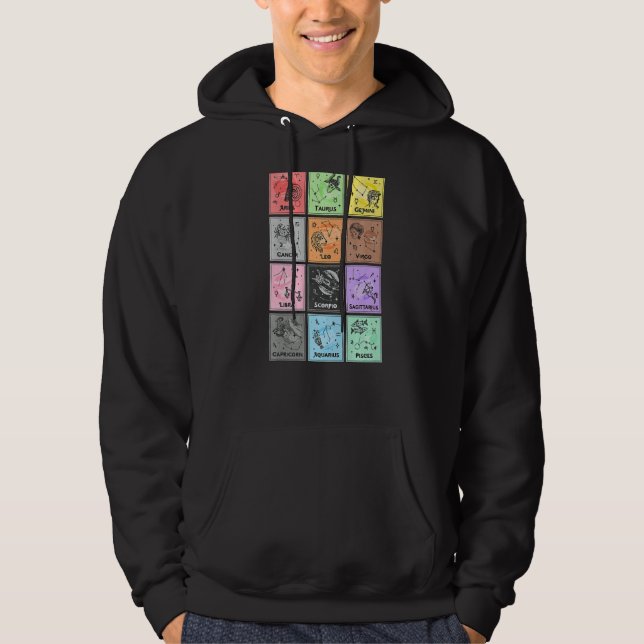 Sudadera Paneles de símbolos zodiaco de moda premium (Anverso)