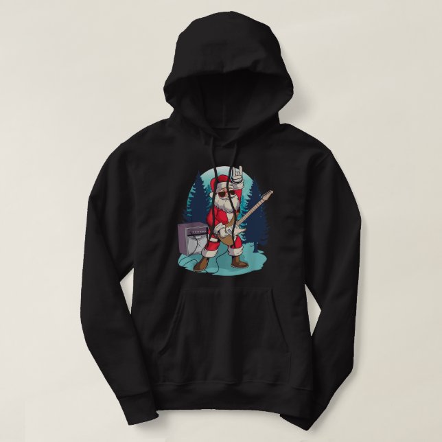 Sudadera Papá Noel tocando Guitarra Divertida Navidad Rock  (Diseño del anverso)