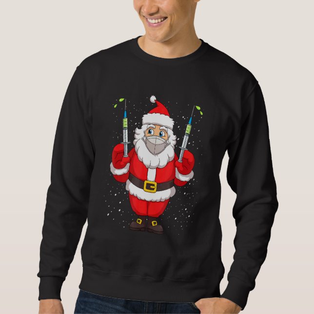 Sudadera Papá Noel vacunado en la máscara de la cara Merry  (Anverso)