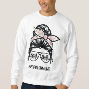 Sudadera papillon perro mamá desordenado bun gafas de pelo