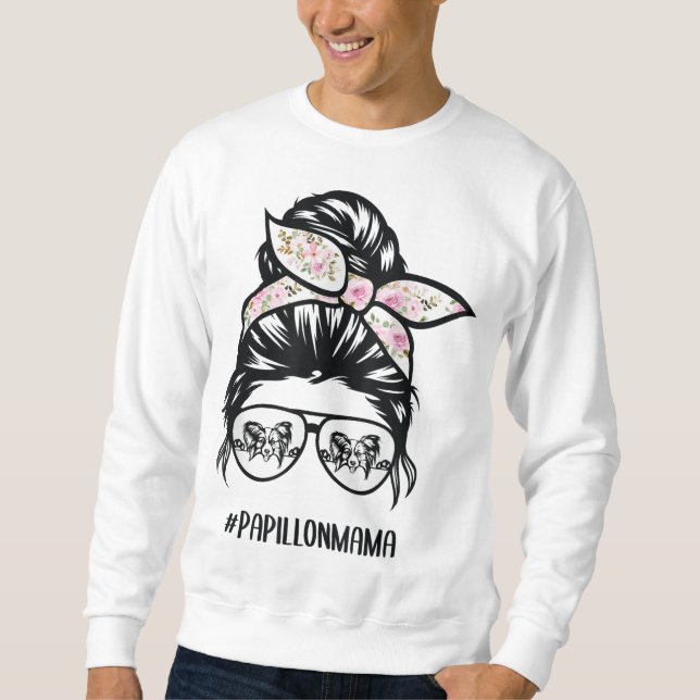 Sudadera papillon perro mamá desordenado bun gafas de pelo  (Anverso)