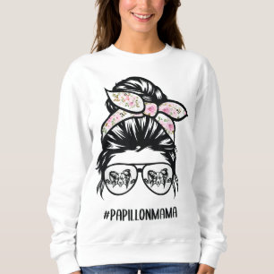 Sudadera papillon perro mamá desordenado bun gafas de pelo 