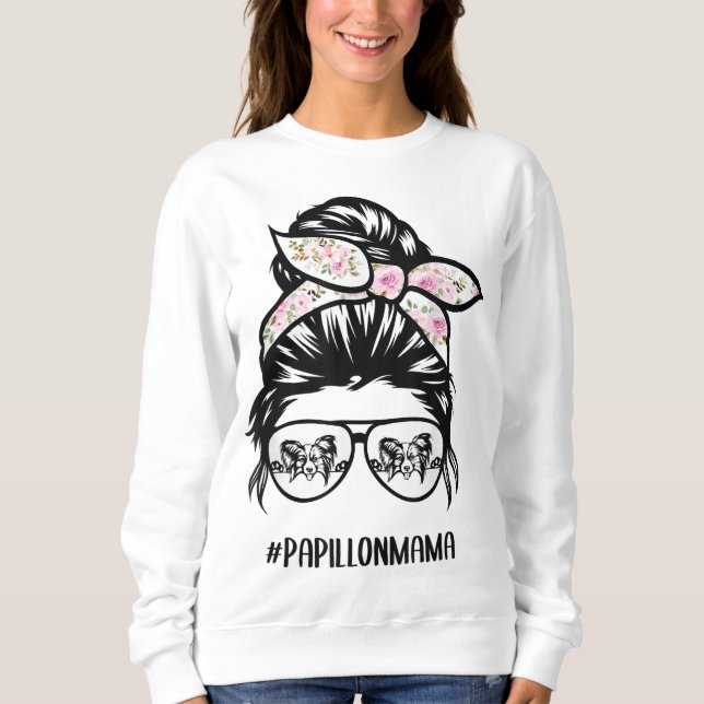 Sudadera papillon perro mamá desordenado bun gafas de pelo  (Anverso)