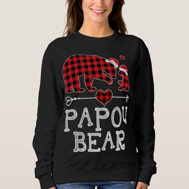 Sudadera Papou Bear Navidades Pajama Red Plaid Buffalo Fami (Anverso)