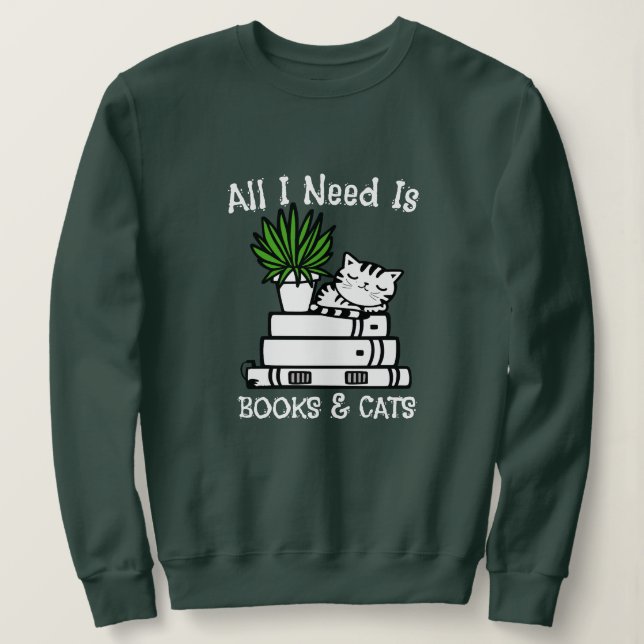Sudadera para Amantes de Libros y Gatos - Camiseta (Anverso del diseño)