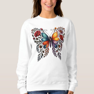 Sudadera para mujer con arte floral de mariposa vi