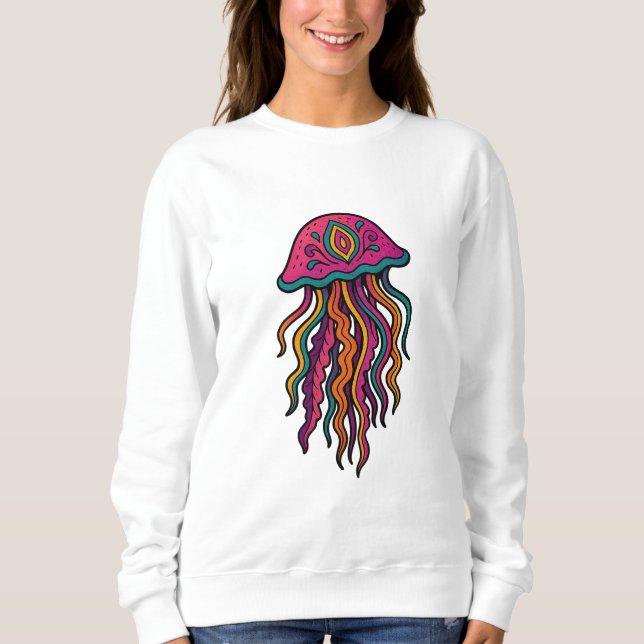 Sudadera para mujer con medusa neón alucinante (Anverso)